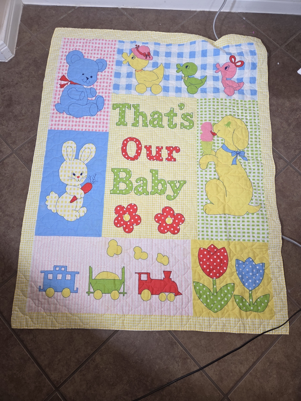 Y2k That’s Our Baby Yellow Patchwork Nursery Quilt - Kids Toy Blanket 44x33